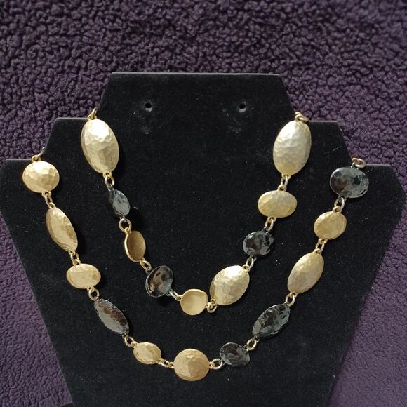 CHICO'S Black and Gold-Toned Textured Statement Necklace, 32" - Picture 1 of 4